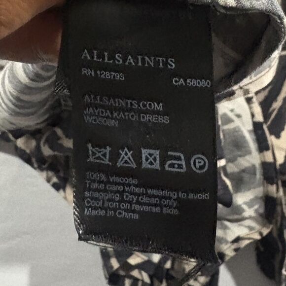 Allsaints Jayda Zebra Dress Zipper Sleeveless Drape Front Womens Black Sz M - Picture 11 of 11